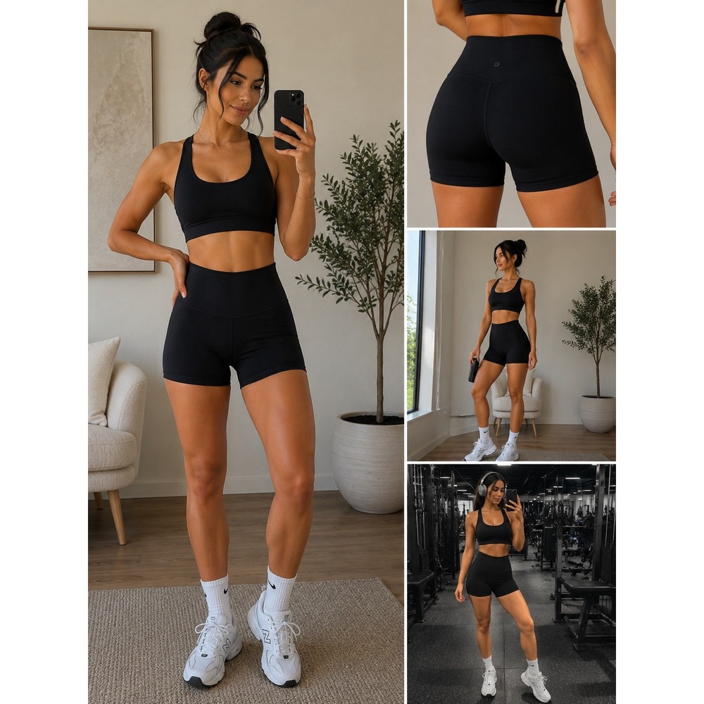Yogalicious Lux Black High Waisted Biker Shorts Womens XL Athletic Yoga Gym‎